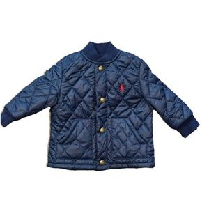 Polo Ralph Lauren Navy Blue Quilted Jacket Red Pony Logo Baby Child Size 9 Mo